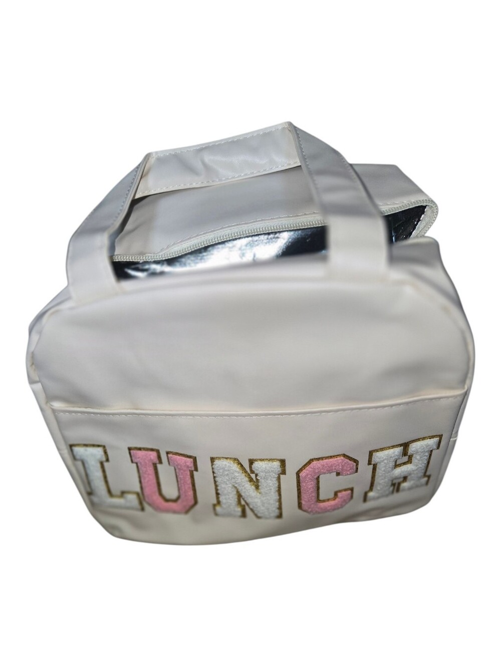 Women’s Cream Lunch Tote Bag with Pink Accent.   Bag11